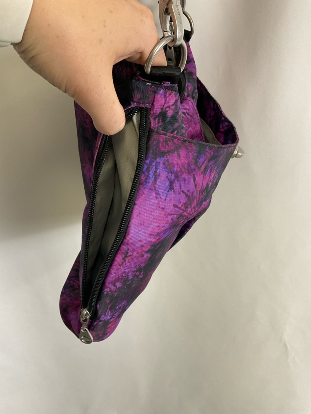Baggallini Purple Tie-Dye Crossbody Bag with Black Adjustable Strap - Picture 9 of 10